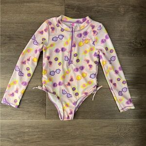 Betsey Johnson Girls Pink Sunglasses Print One-Piece Swimsuit